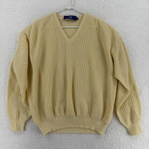 Vintage Dunhill Golf Sweater Mens Large Yellow Alpaca V Neck Ribbed Pullover